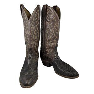 DAN POST BROWN LIZARD & LEATHER UPPER J TOE COWBOY BOOTS 16824 MEN'S 7.5D